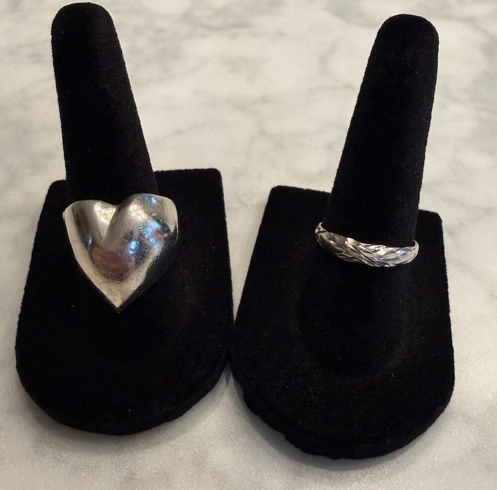 2 Vintage Sterling Silver .925 Rings - Puffy Heart & Braided Band (7.58g total)